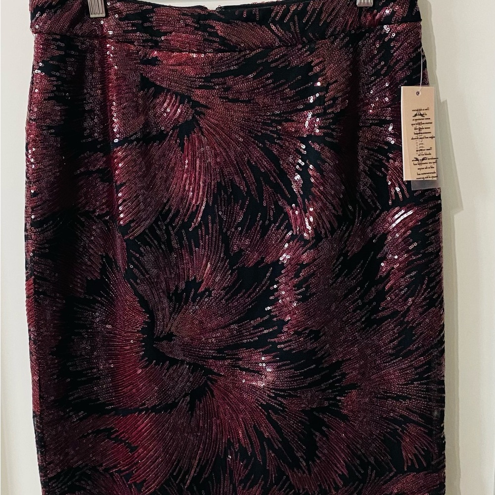 Nanette Lepore Red and Black Sequin Pencil Skirt